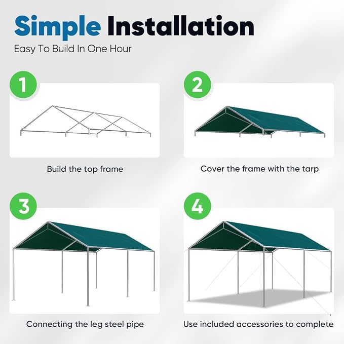 Quictent 10x20 ft Heavy Duty Car Canopy Galvanized Frame Carport Outdoor Party - Image 5