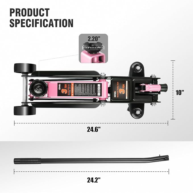 DNA MOTORING 3 Ton Low Profile Floor Jack, 3 tons Capacity Fast Lift Hydraulic - Image 3