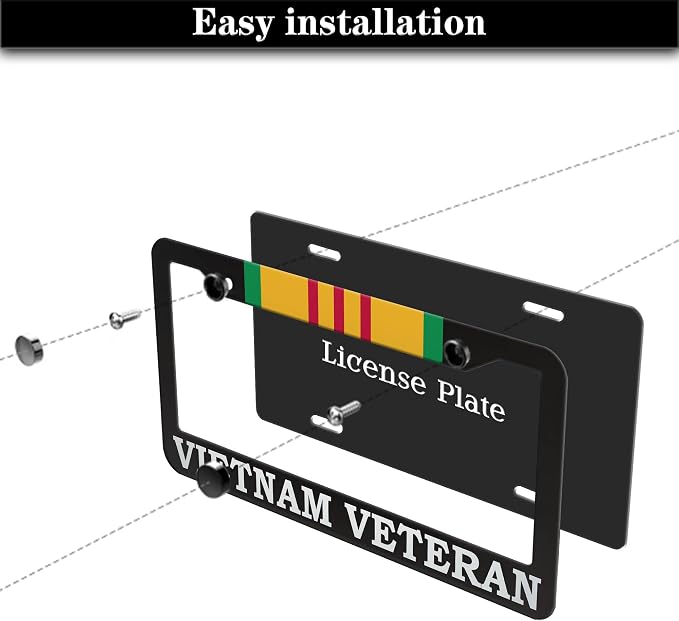 License Plate Cover Black and White License Plate Frames Vietnam Veteran - Image 7