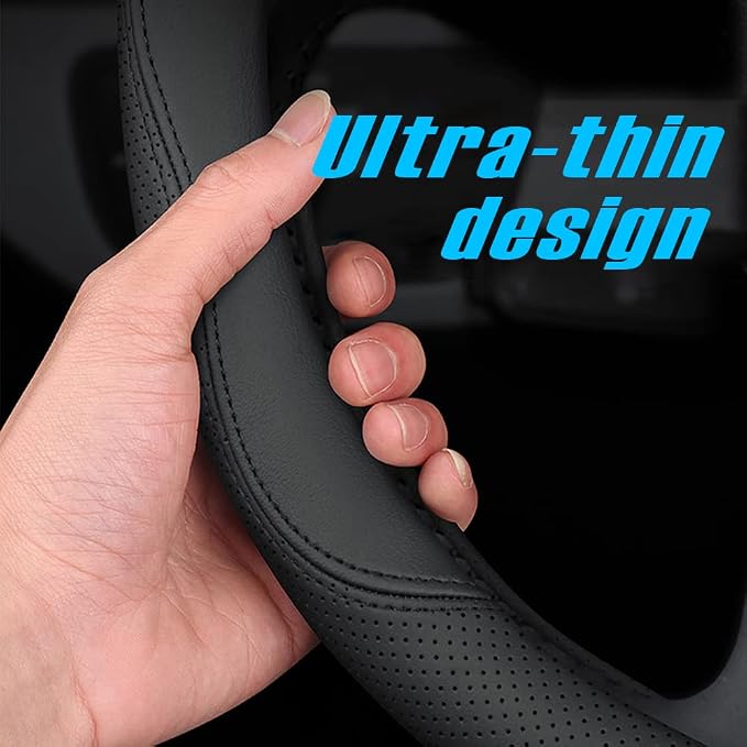 New Nappa Leather car Steering Wheel Cover, Universal 15 inch Black - Image 4