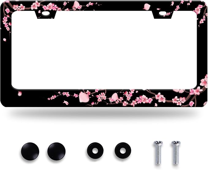 Cherry Blossom License Plate Frame Beautiful Flowers Pink License Plate by GORSNKYE