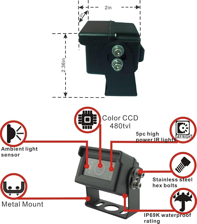 AHD 1080P Wired Reverse Rear View Backup Camera System, 2 IR Camera - Image 4