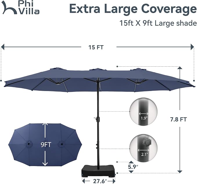 PHI VILLA 15ft Large Patio Umbrellas - Image 6