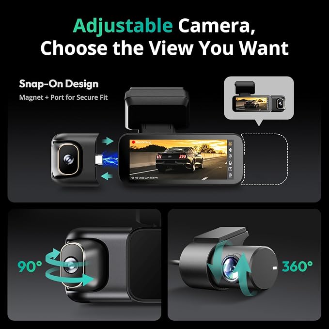 4K 3 Channel Dash Cam Front and Rear/Inside, 360°Dash Camera - Image 3