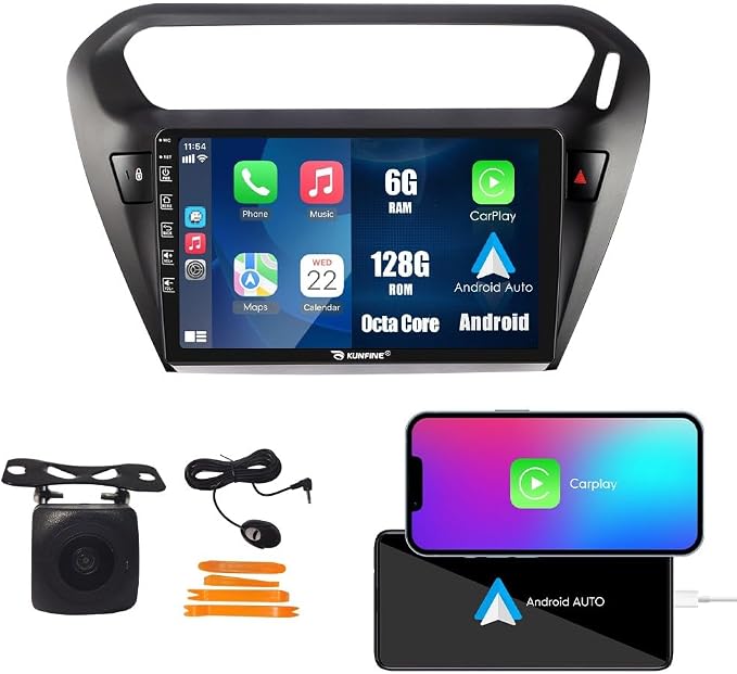 Kunfine Car CarPlay Android Auto Navigation Stereo GPS Radio Reverse Camera by KUNFINE