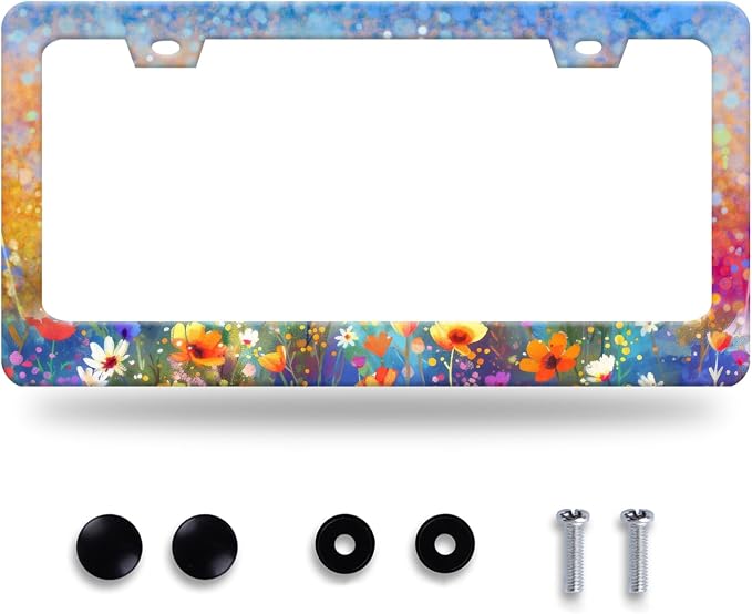 Abstract Floral License Plate Frame Watercolor Flowers License Plate Stainless by GORSNKYE