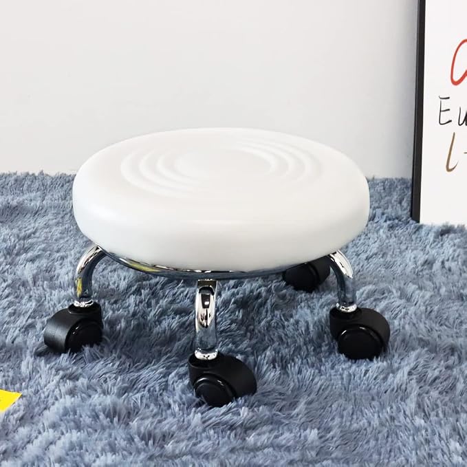 Modern PU Leather Low Round Rolling Stool - Image 2