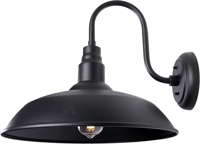 16 Inch Dome Barn Light for Porch, Large Gooseneck Outdoor Light Fixture for by GOALPLUS