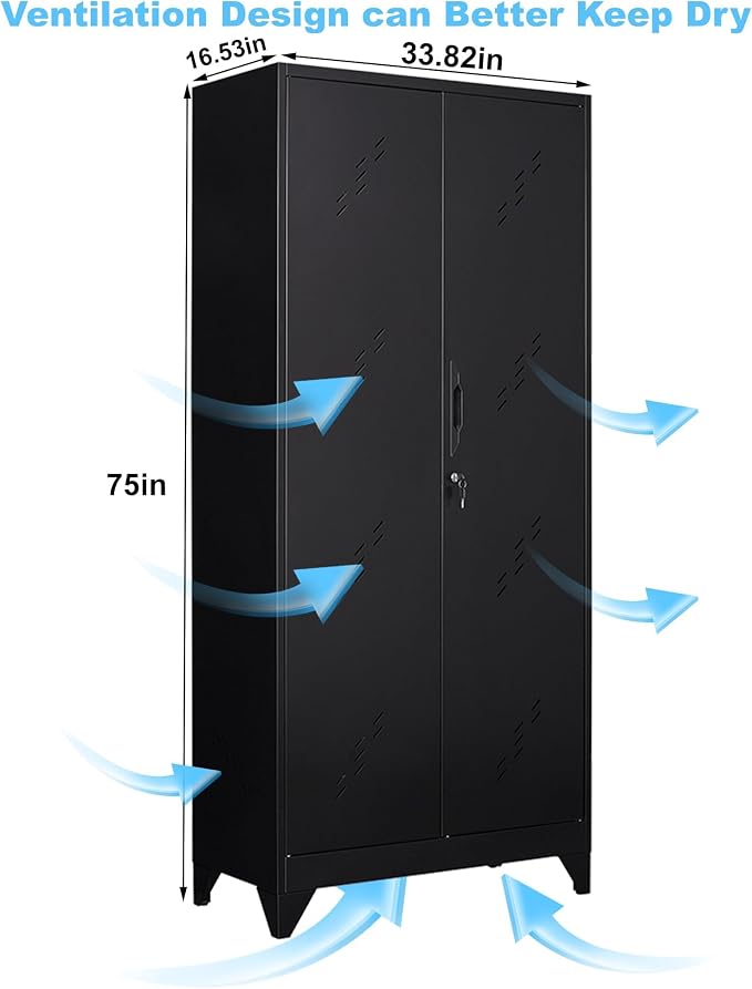 75" Metal Storage Cabinet with Lockable Doors, Functional Garage Storage Cabinet - Image 3