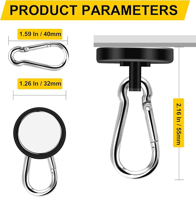 DIYMAG Black Magnetic Hooks, 110LBS Strong Heavy Duty Neodymium Magnet Hooks - Image 2