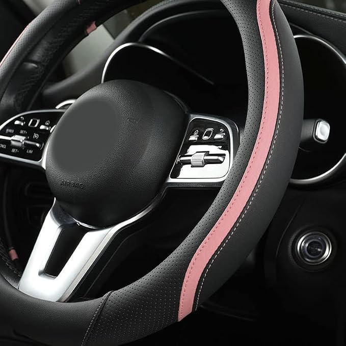 Car Steering Wheel Cover, Leather Steering Wheel Cover Pink Universal 14.5-15 - Image 3