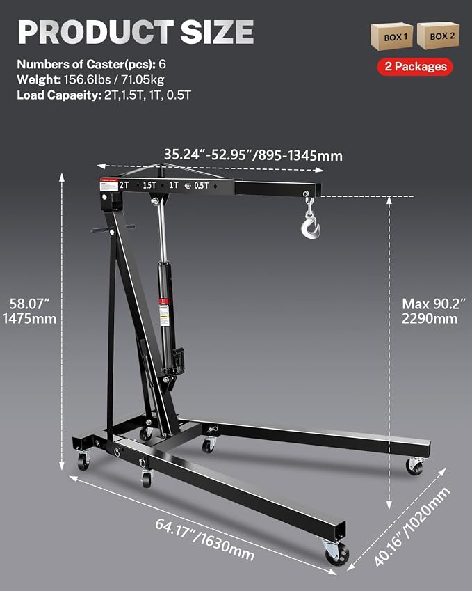 2-Ton Folding Engine Hoist, Hydraulic Shop Crane - Image 6