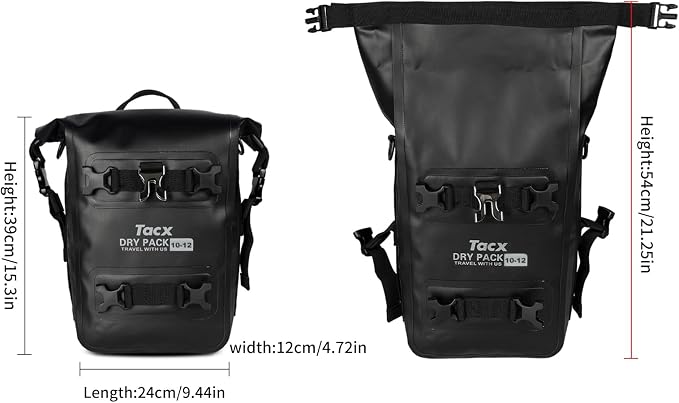 Motorcycle Tail Bag Front Bumper Bag, 12L Roll-top Waterproof Motor Saddle - Image 2