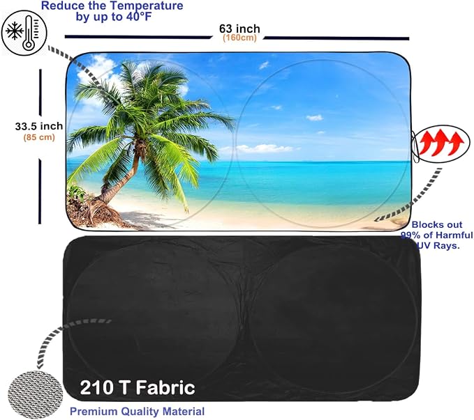 Gven Windshield Sun Shade Car Sun Shade Windshield Palm Tree Windshield Shade - Image 2