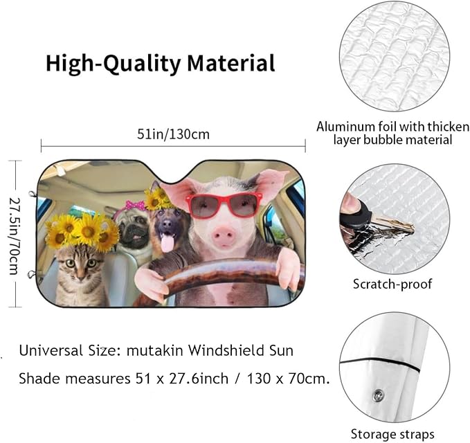 Car Windshield Sunshade Front Window Sunflower Pig Dog cat Drive Sun Visor - Image 3