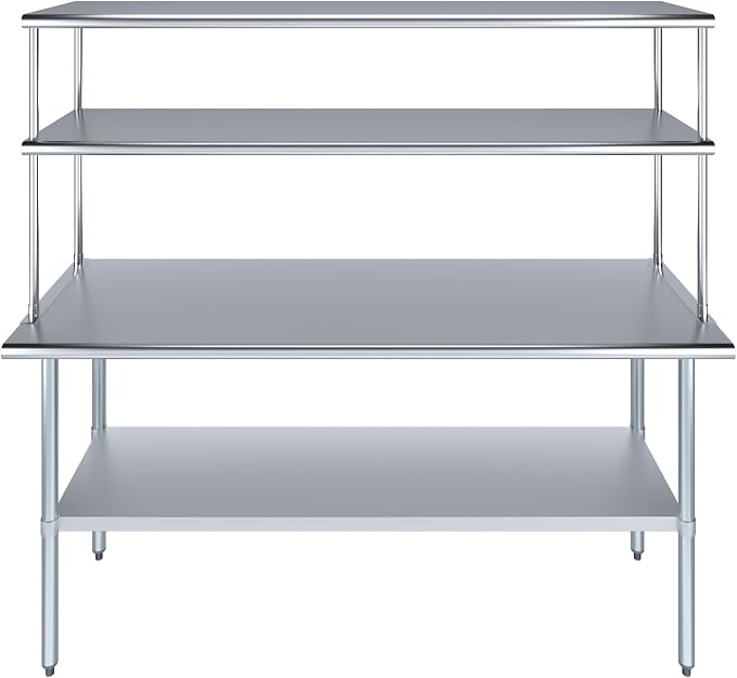 Amgood Stainless Steel Work Table Double Tier Overshelf | Metal Kitchen Prep - Image 2