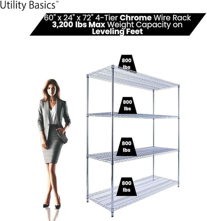 60"x24"x72" PREMIUM METAL STEEL 4-Tier Wire Shelving NSF 3200 LBS MAX Capacity - Image 3