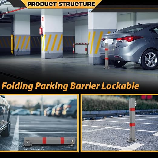 Folding Parking Barrier Lockable Car Bollard Driveway Safety Security Post - Image 3