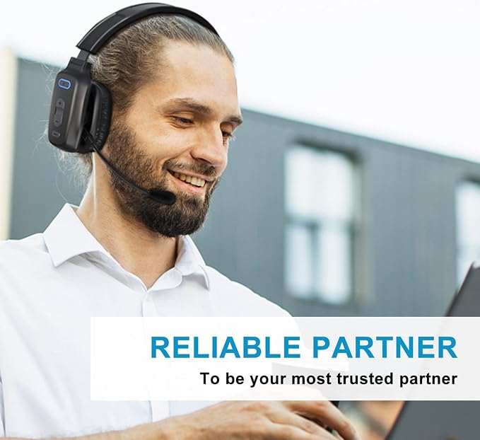 Bluetooth Headset, 60hrs Noise Canceling V5.2 Over Head Headphones, Single Ear - Image 7