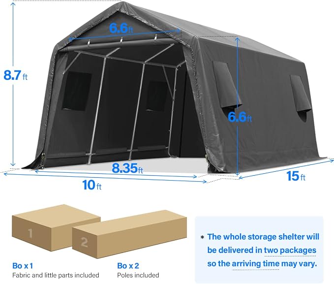 ADVANCE OUTDOOR 10x15 ft Shelter Storage Shed Steel Metal Peak Roof Portable - Image 5