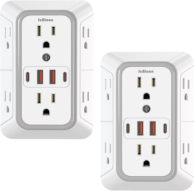2 Pack Outlet Extender Surge Protector, 6 Outlet Splitter by JcBlaon