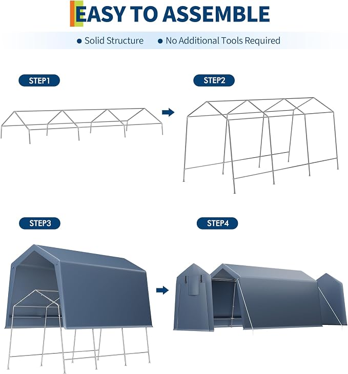 7x15FT Outdoor Storage Shed, Portable Carport - Image 8
