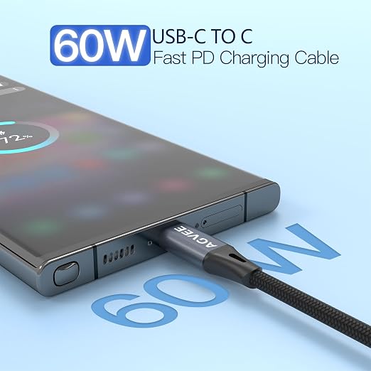AGVEE 2 Pack 3ft Coiled Short USB-C to USB-C Charging Cable 60W PD Fast Charger - Image 2