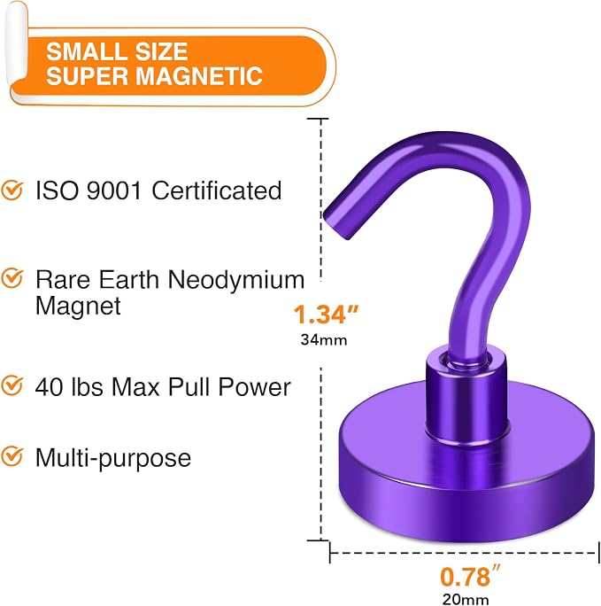 MIKEDE Magnetic Hooks, 40Lbs+ Heavy Duty Magnet Hooks - Image 4