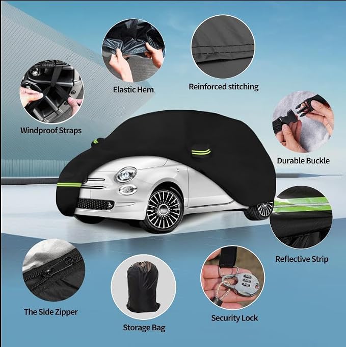 Waterproof Car Covers for 2007-2023 Fiat 500/500C/500E Abarth/New Fiat 500 210T - Image 2