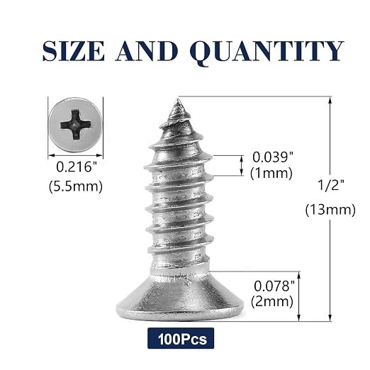 #4 x 1/2" Wood Screw 100Pcs 18-8 Stainless Steel Screws Flat Head Phillips Fast - Image 2