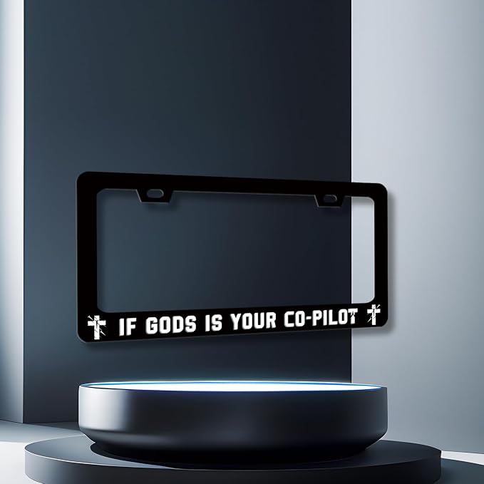 If Gods is Your Co-Pilot License Plate Frame Funny Jesus License Plate - Image 6