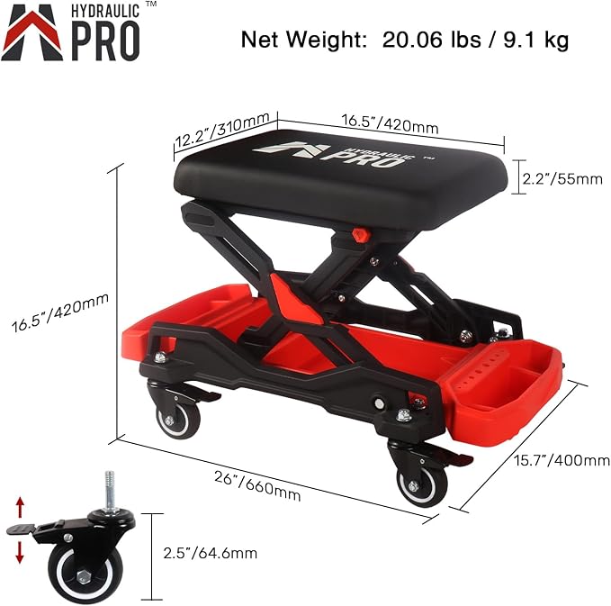 Automotive Creeper Seat with Rolling Wheels, 300 LBS Capacity Mechanic Stool - Image 2