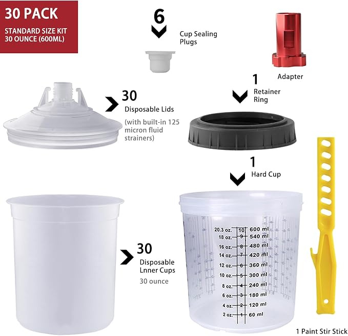 Disposable Paint Mixing Cup Kit, HVLP Paint Sprayer Gun Mixing Cups - Image 2
