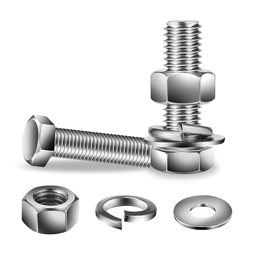 1/4-20 x 1-1/2" Hex Head Screw Bolt, Flat & Lock Washers, Fully Threaded by SGTZH