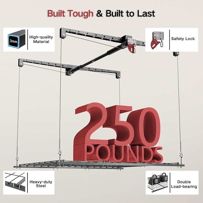 Overhead Garage Storage Rack, Adjustable Heavy-duty 4x4 Ft Ceiling Storage Racks - Image 4