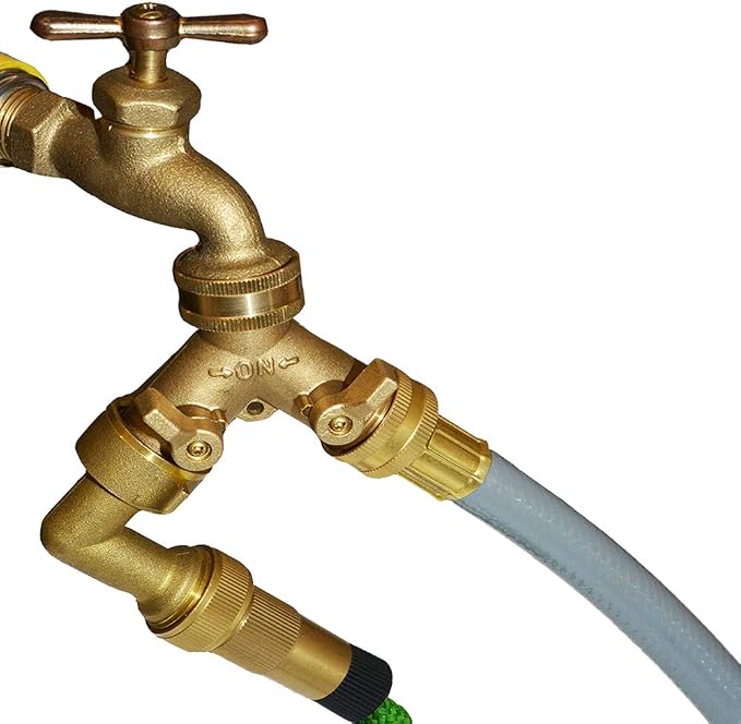 HQMPC Brass Garden Hose Y Valve Hose Splitter Water Garden Hose Adapter 2 Way - Image 4