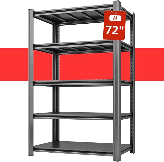 72" H Metal Garage Storage Shelves, 5 Tier Adjustable Shelving Unit by SYLOUGH