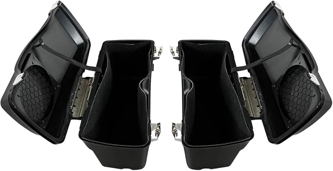XFMT Glossy Black Hard Saddlebags W/ 6x9 Speaker Lids Black Latches - Image 7