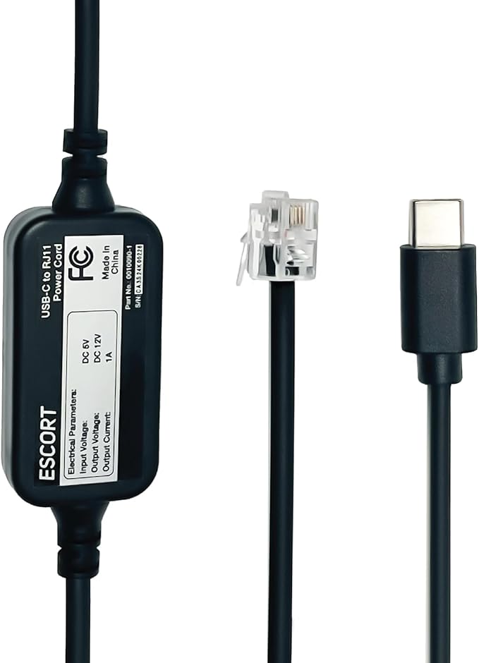 Escort USB-C to RJ11 Power Cord Radar Detectors Including MAX 360, MAX 360c by ESCORT