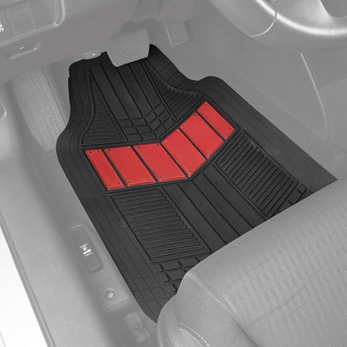 BDK Rubber Car Floor Mats All Weather Waterproof 4-Piece Sporty Two-Tone Design - Image 3