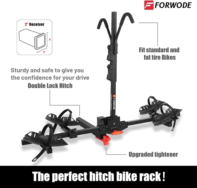 FORWODE Hitch Mount Bike Rack Fits 2 X 80 lbs Bicycle, Platform Bike Rack - Image 2