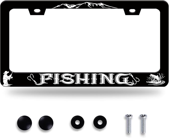 Fishing License Plate Frame Personalised License Plate Stainless Steel Funny by GORSNKYE
