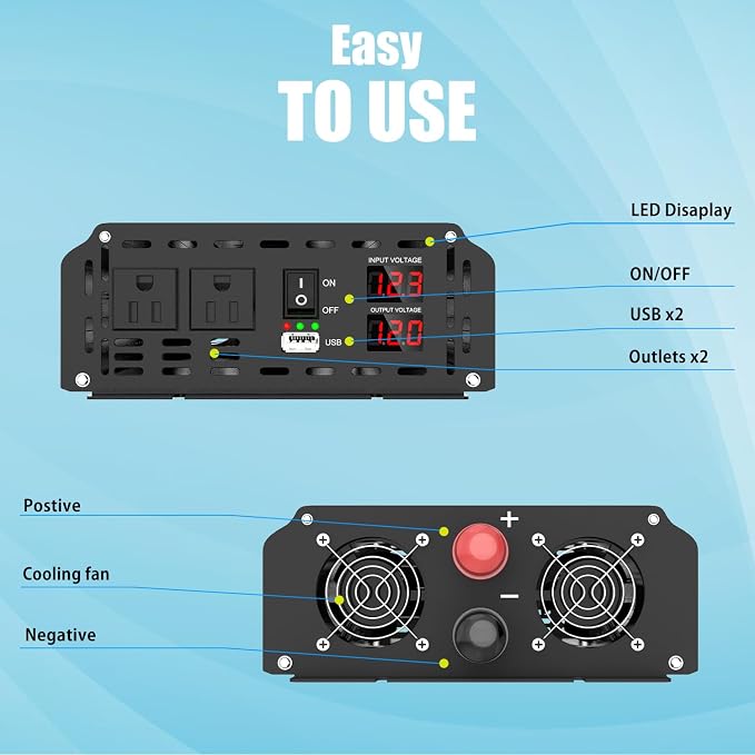 Power Inverter 3000 Watt, DC 12V to AC 110V 120V Converter Car Modified Sine - Image 3