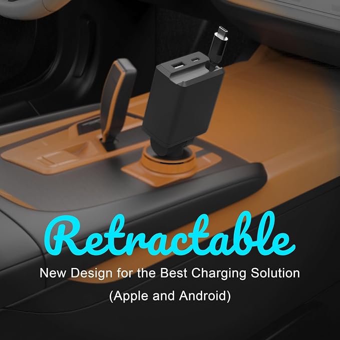 Retractable Car Charger, Total 75W Fast Charger 3 in 1 USB C Car Adapter - Image 2