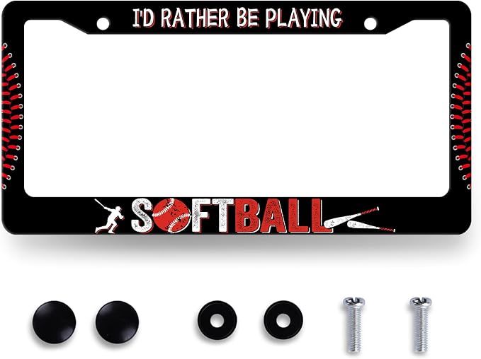 I'd Rather Be Playing Softball License Plate Frame Balls License Plate by MUAWUOIK