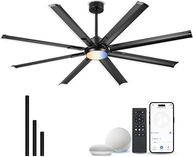 72 Inch Ceiling Fan With Light, Industrial Ceiling Fan With 8 Aluminium Metal by JAZAVA%E2%80%94Lightingupyourhome