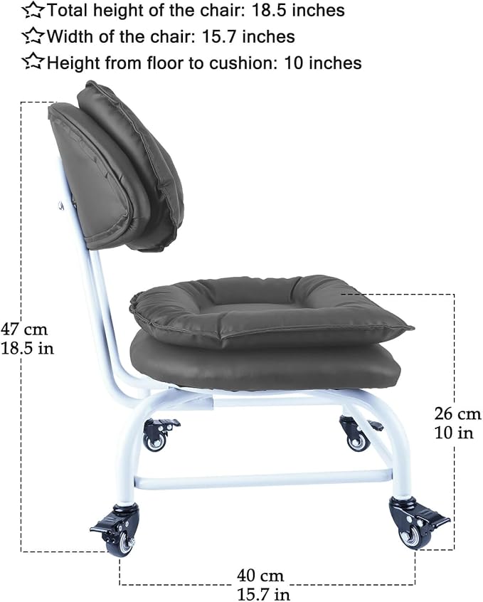 Rolling Stool Wide Seat with Back Rolling Chair 4 Wheels with Brakes - Image 3