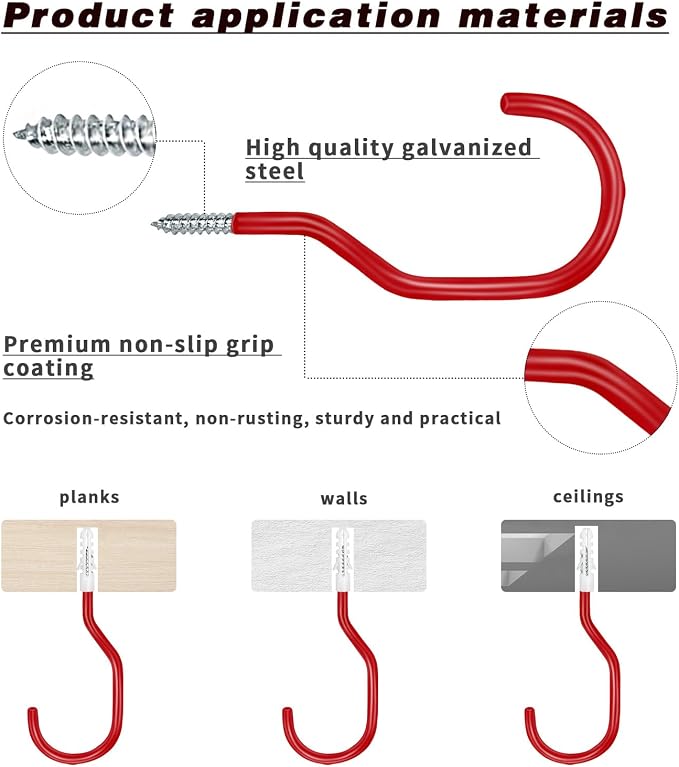 Bike Hooks Heavry Duty 6-Pack, Bicycle Storage Hanger Screw in Ceiling Hooks - Image 3