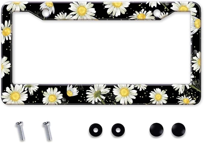 Daisy Flowers Car License Plate Frame, Flowers Print Tags Frames Holder Covers by MIXWIT
