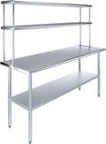 Amgood Stainless Steel Work Table Double Tier Overshelf | Metal Kitchen Prep by AmGood